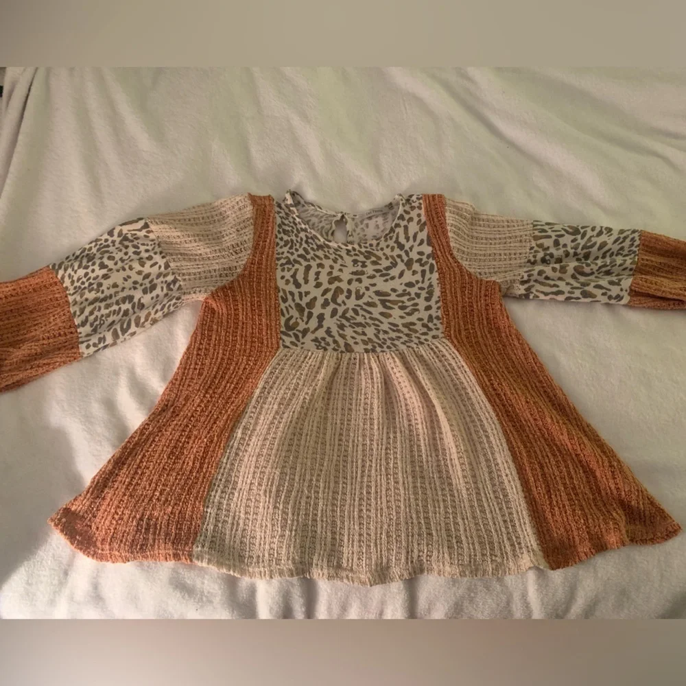Ces Femme Pink and Gray Leopard Patchwork Boho Peasant Blouse - Picture 9 of 13